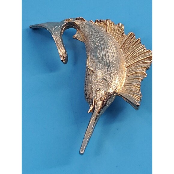 Vintage Swordfish Sailfish Brooch Gold Tone Martin Marine Fisherman Statement - Picture 11 of 12